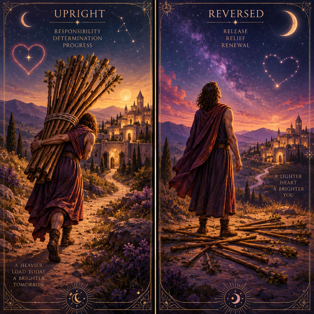 Upright vs Reversed Ten of Wands in Love