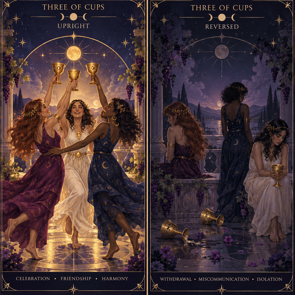 Upright vs Reversed Three of Cups Feelings