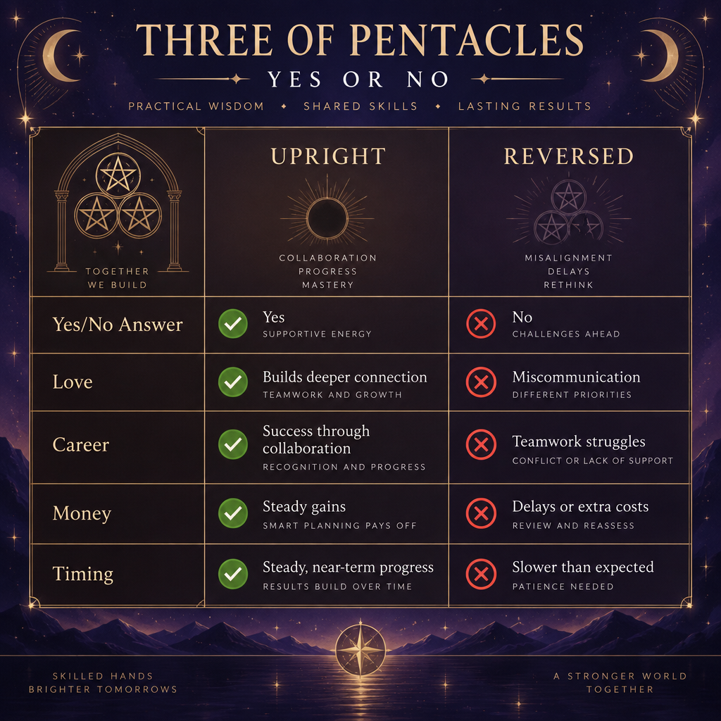 Three of Pentacles Yes or No Quick Reference Chart