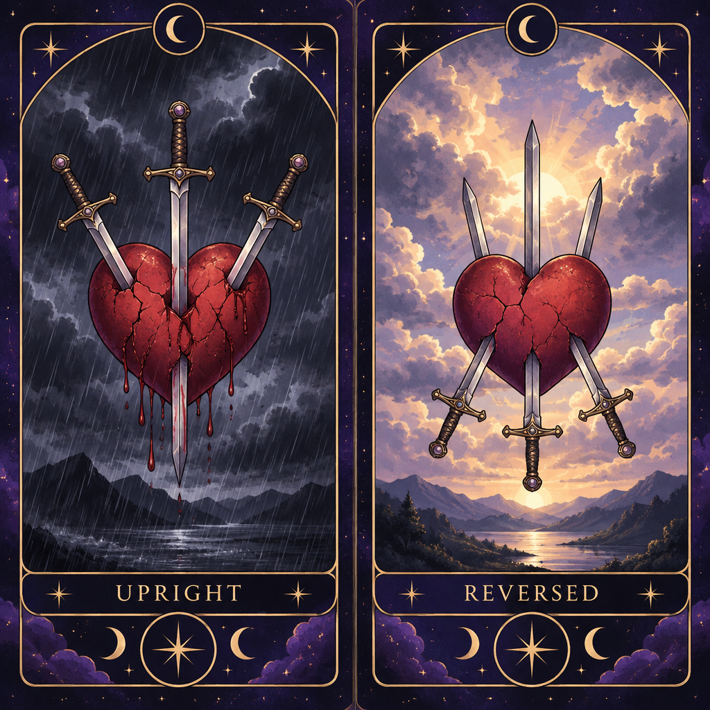 Upright vs Reversed Three of Swords