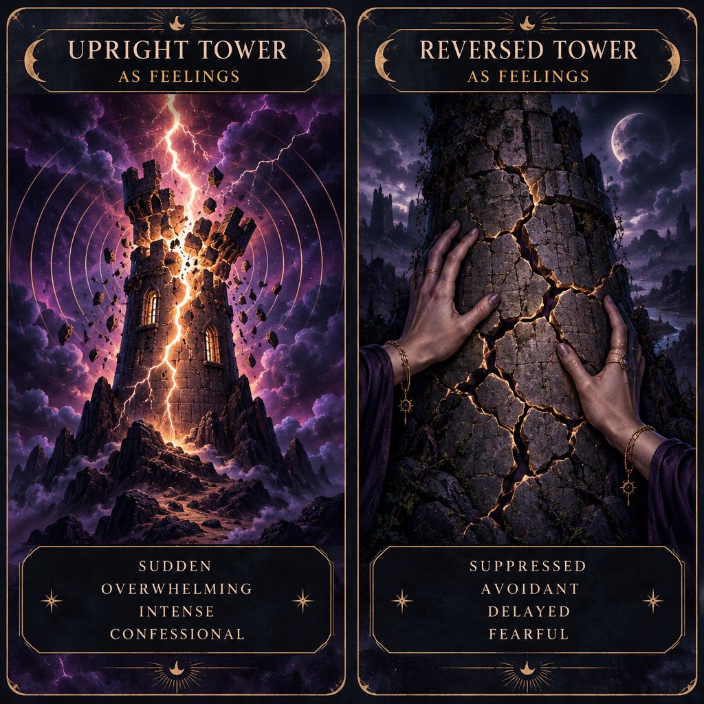 Upright vs Reversed Tower as Feelings