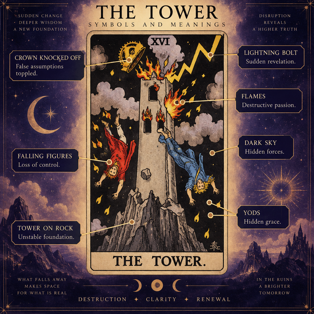 Tower Card Symbols in Love – Annotated Diagram