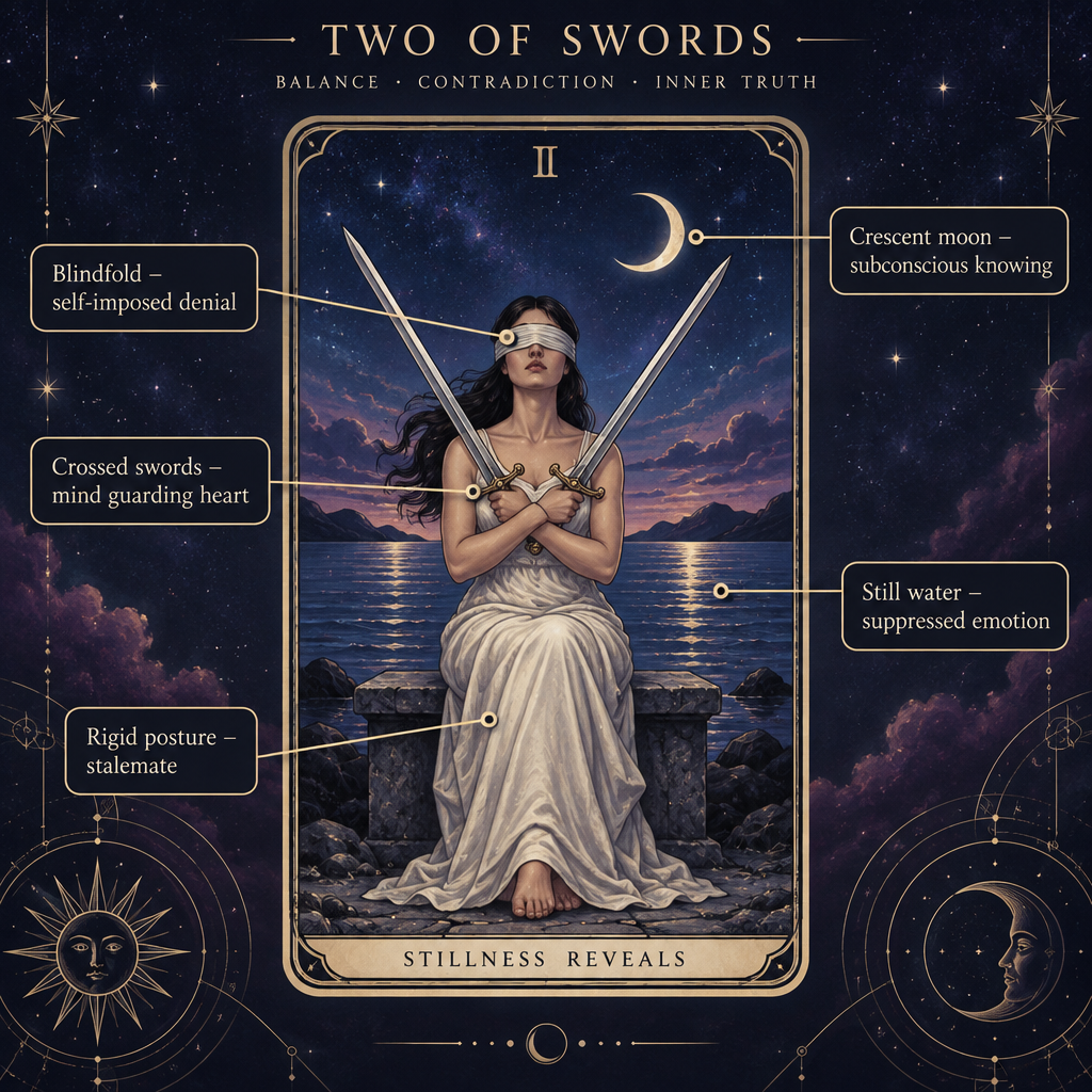 Two of Swords Card Symbolism Diagram