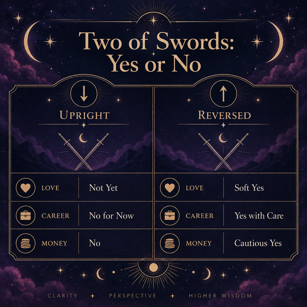 Two of Swords Yes or No Quick Reference Chart