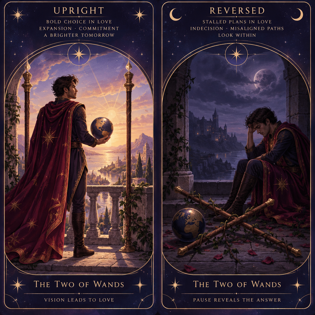 Two of Wands Upright vs Reversed Love
