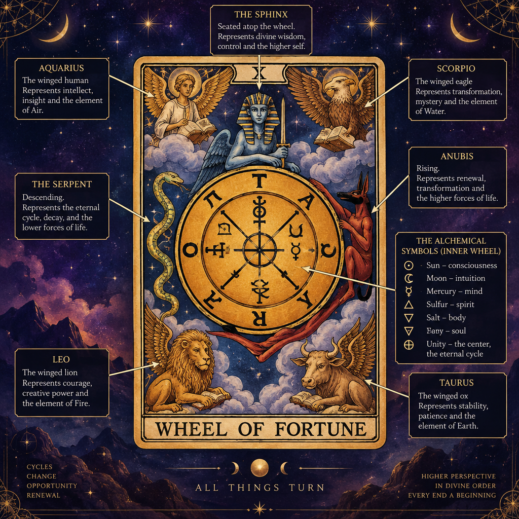 Wheel of Fortune Rider-Waite Symbolism